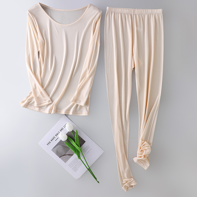 Ženski set od Mulberry svile: top s okruglim izrezom i 3/4 rukavima te hlače, ultra-tanki materijal 81–100 g/m², topao