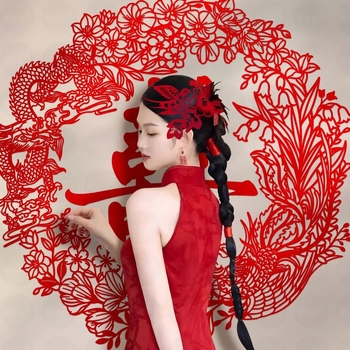 Új kínai stílusú papírvágott boldog szó matricák esküvői hálószobai dekorációhoz – Anyag: flockált szövet; Importálás: Nem; Márka: Egyéb; Kategória: Boldog szavak