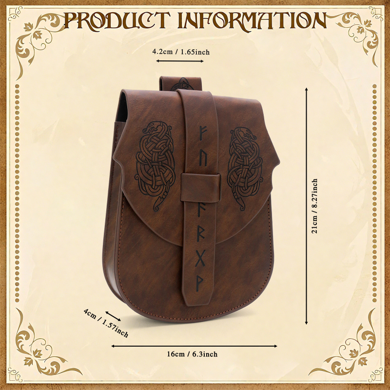 Srednjovjekovna utisnuta kvadratna torba za pojas - Vikingska retro kožna torba za cosplay Halloween (Značka: Ficino; Dostupno na lageru; Dobna skupina: Odrasli; Godina/sezona: Jesen 2025)