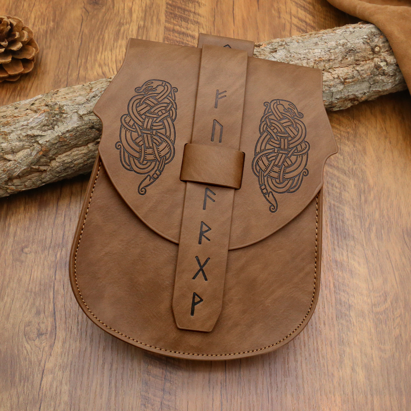 Srednjovjekovna utisnuta kvadratna torba za pojas - Vikingska retro kožna torba za cosplay Halloween (Značka: Ficino; Dostupno na lageru; Dobna skupina: Odrasli; Godina/sezona: Jesen 2025)
