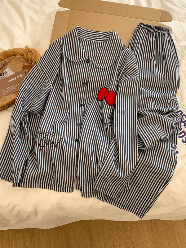 Ženski pidžama set, INS stil kardigan s otiskom mačke, 100% pamuk, ovratnik, dugi rukavi