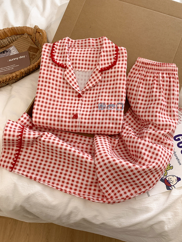 Ženski pidžama set, INS stil kardigan s otiskom mačke, 100% pamuk, ovratnik, dugi rukavi