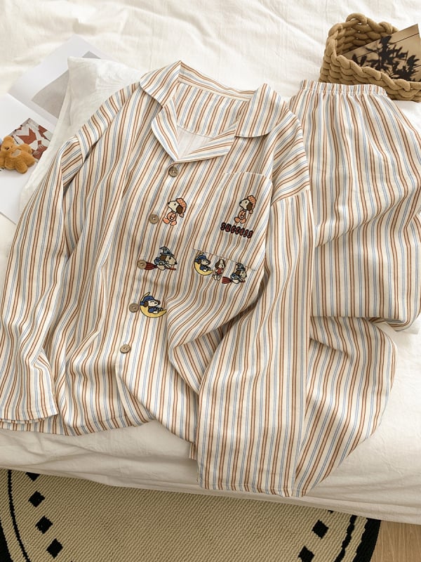 Ženski pidžama set, INS stil kardigan s otiskom mačke, 100% pamuk, ovratnik, dugi rukavi