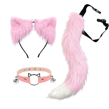 Cosplay set plišastih dodataka za Cat-Girl Fox Demon – ukosnica za kosu, headpiece, lisji rep, zvončić na ogrlici (Brand Like Silk; Dostupno; Za djecu; Zima 2025)