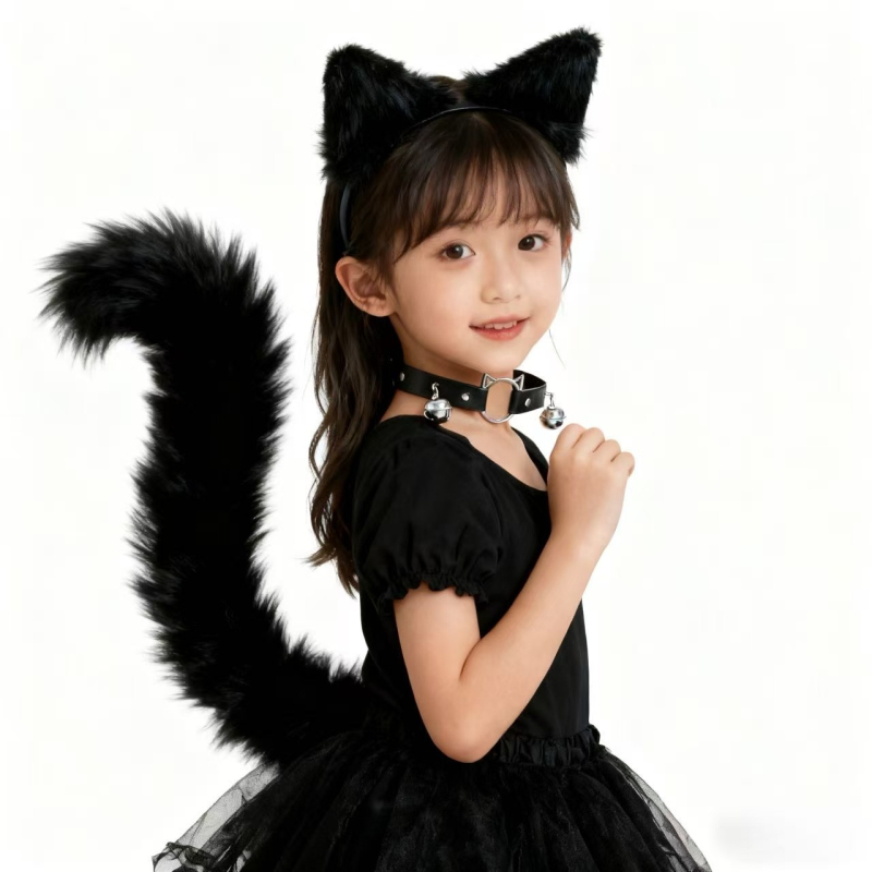 Cosplay set plišastih dodataka za Cat-Girl Fox Demon – ukosnica za kosu, headpiece, lisji rep, zvončić na ogrlici (Brand Like Silk; Dostupno; Za djecu; Zima 2025)