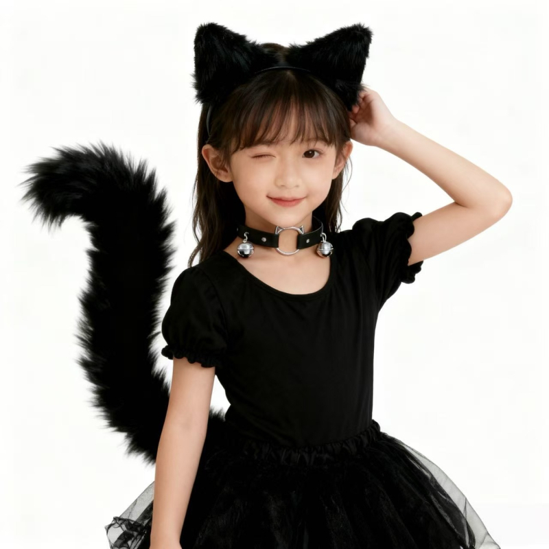 Cosplay set plišastih dodataka za Cat-Girl Fox Demon – ukosnica za kosu, headpiece, lisji rep, zvončić na ogrlici (Brand Like Silk; Dostupno; Za djecu; Zima 2025)