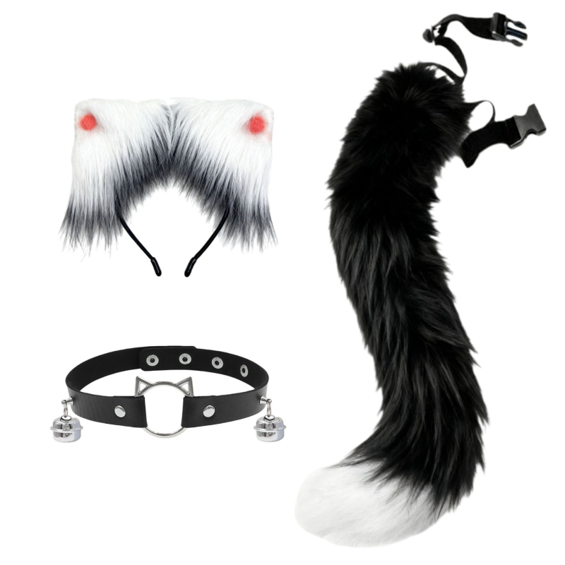 Cosplay set plišastih dodataka za Cat-Girl Fox Demon – ukosnica za kosu, headpiece, lisji rep, zvončić na ogrlici (Brand Like Silk; Dostupno; Za djecu; Zima 2025)
