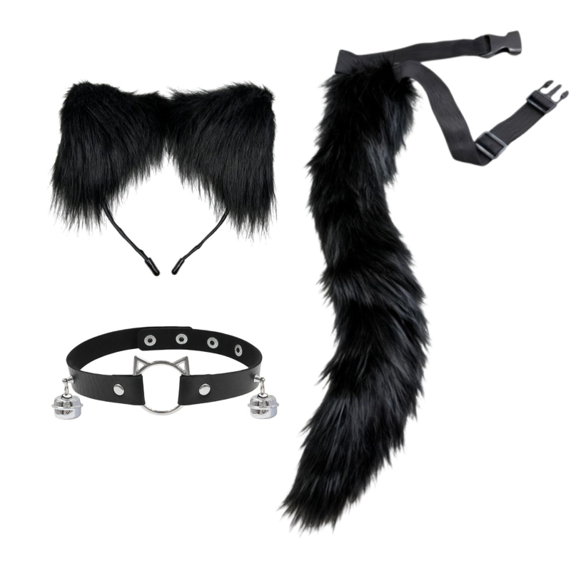 Cosplay set plišastih dodataka za Cat-Girl Fox Demon – ukosnica za kosu, headpiece, lisji rep, zvončić na ogrlici (Brand Like Silk; Dostupno; Za djecu; Zima 2025)