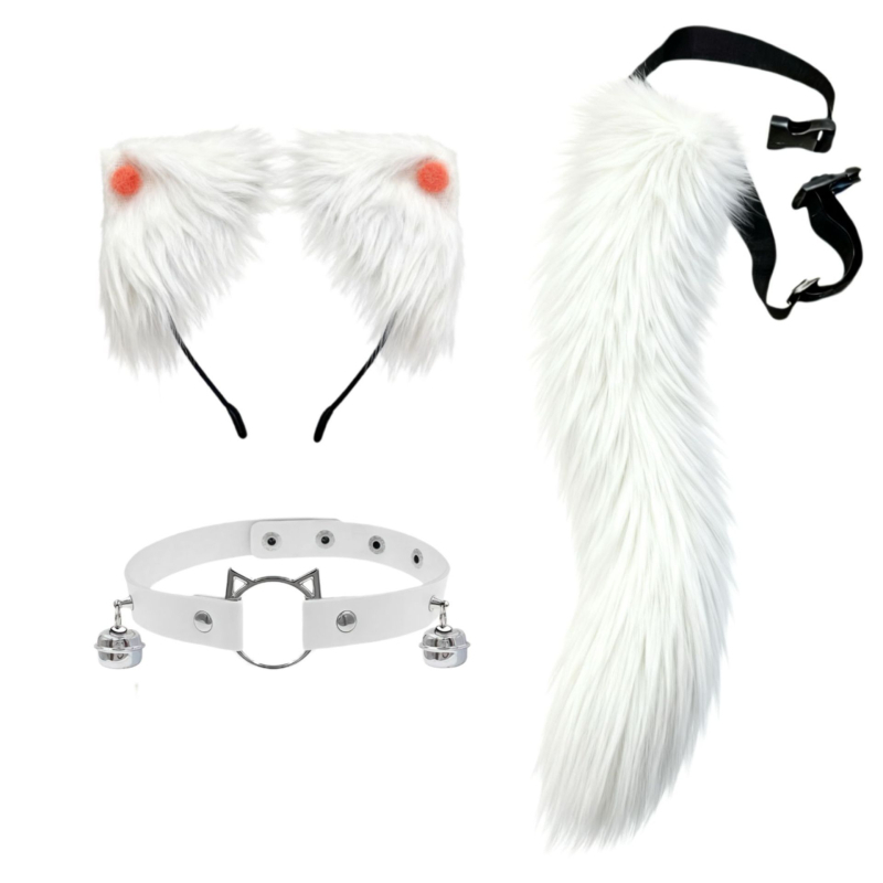 Cosplay set plišastih dodataka za Cat-Girl Fox Demon – ukosnica za kosu, headpiece, lisji rep, zvončić na ogrlici (Brand Like Silk; Dostupno; Za djecu; Zima 2025)