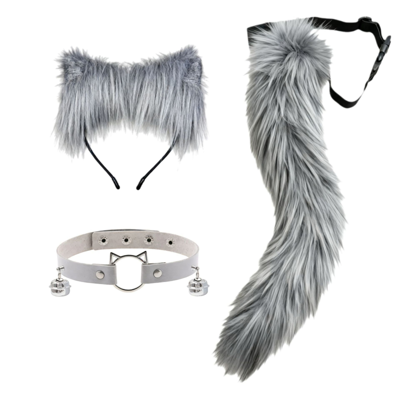 Cosplay set plišastih dodataka za Cat-Girl Fox Demon – ukosnica za kosu, headpiece, lisji rep, zvončić na ogrlici (Brand Like Silk; Dostupno; Za djecu; Zima 2025)
