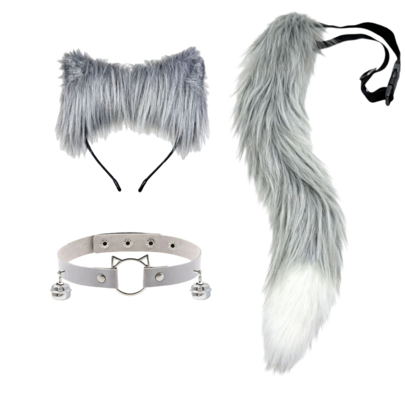 Cosplay set plišastih dodataka za Cat-Girl Fox Demon – ukosnica za kosu, headpiece, lisji rep, zvončić na ogrlici (Brand Like Silk; Dostupno; Za djecu; Zima 2025)