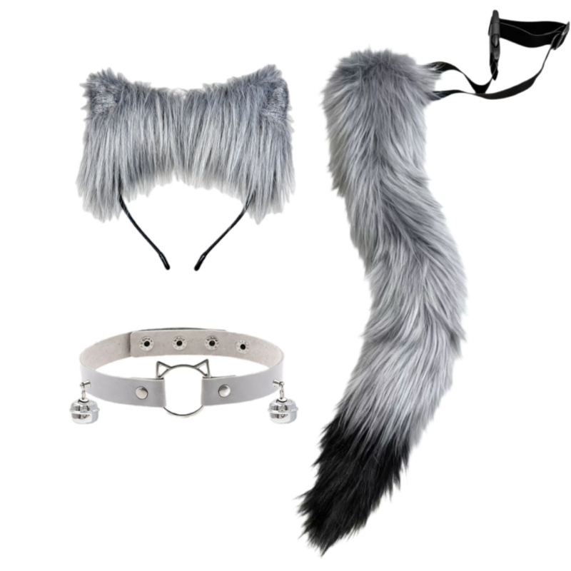 Cosplay set plišastih dodataka za Cat-Girl Fox Demon – ukosnica za kosu, headpiece, lisji rep, zvončić na ogrlici (Brand Like Silk; Dostupno; Za djecu; Zima 2025)