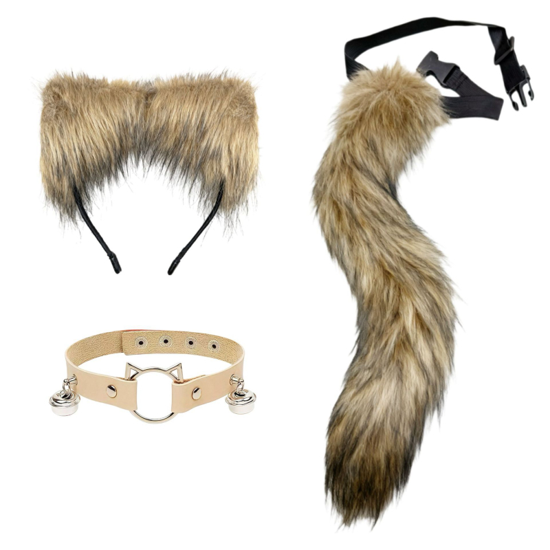 Cosplay set plišastih dodataka za Cat-Girl Fox Demon – ukosnica za kosu, headpiece, lisji rep, zvončić na ogrlici (Brand Like Silk; Dostupno; Za djecu; Zima 2025)