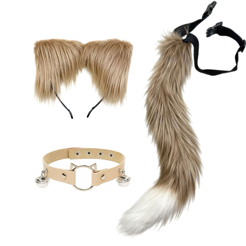Cosplay set plišastih dodataka za Cat-Girl Fox Demon – ukosnica za kosu, headpiece, lisji rep, zvončić na ogrlici (Brand Like Silk; Dostupno; Za djecu; Zima 2025)