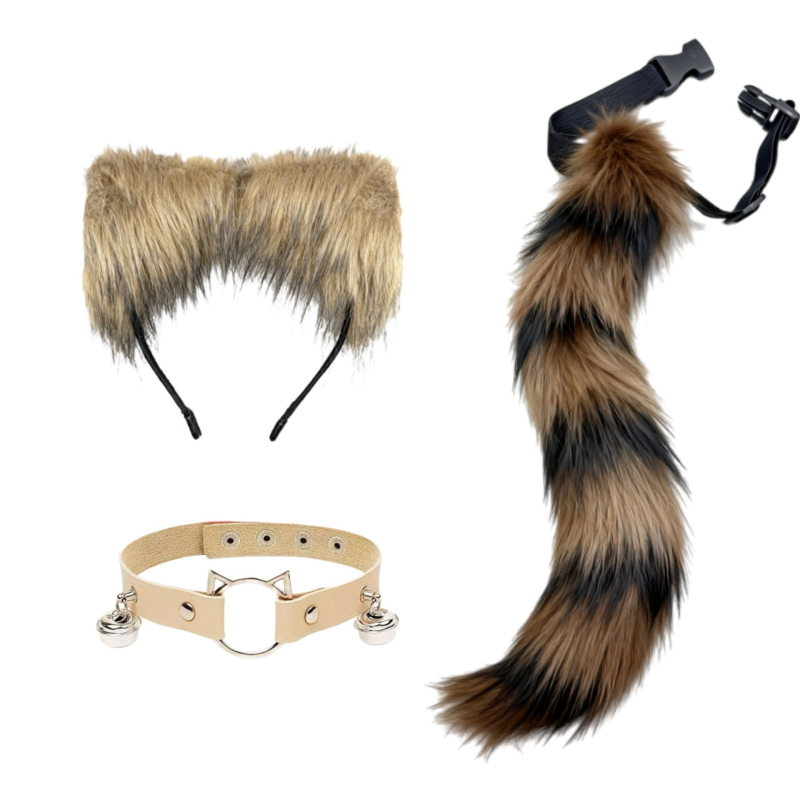 Cosplay set plišastih dodataka za Cat-Girl Fox Demon – ukosnica za kosu, headpiece, lisji rep, zvončić na ogrlici (Brand Like Silk; Dostupno; Za djecu; Zima 2025)