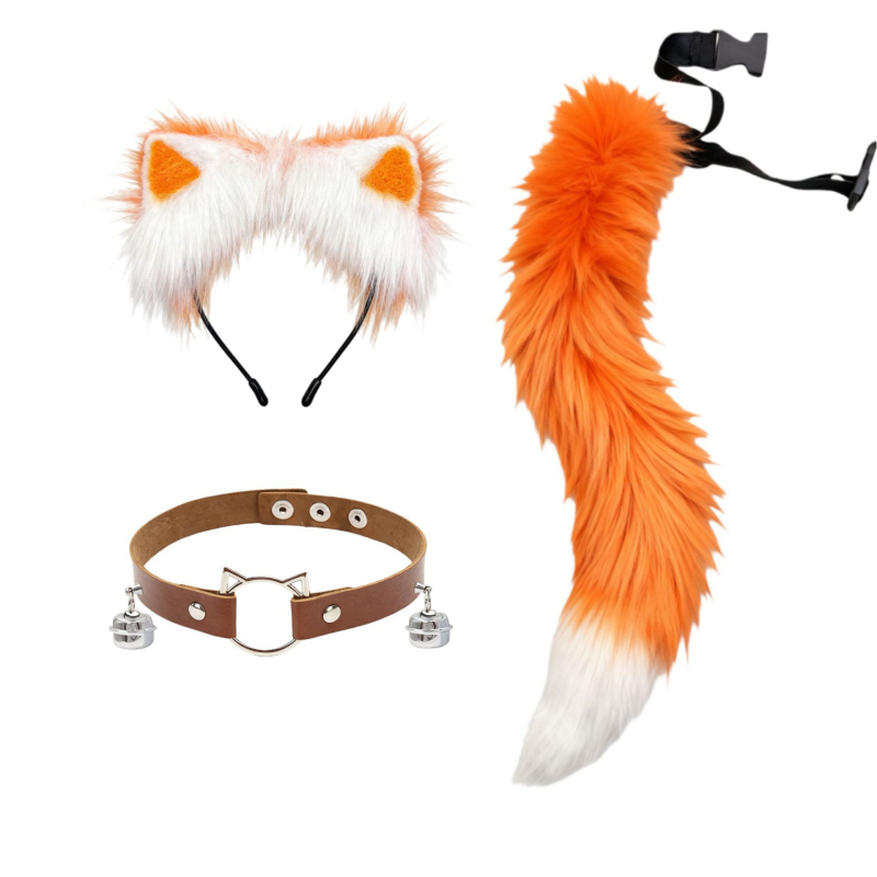 Cosplay set plišastih dodataka za Cat-Girl Fox Demon – ukosnica za kosu, headpiece, lisji rep, zvončić na ogrlici (Brand Like Silk; Dostupno; Za djecu; Zima 2025)