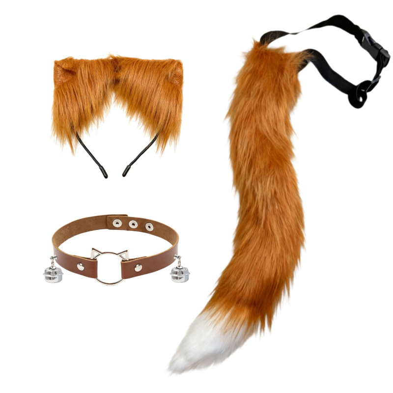 Cosplay set plišastih dodataka za Cat-Girl Fox Demon – ukosnica za kosu, headpiece, lisji rep, zvončić na ogrlici (Brand Like Silk; Dostupno; Za djecu; Zima 2025)
