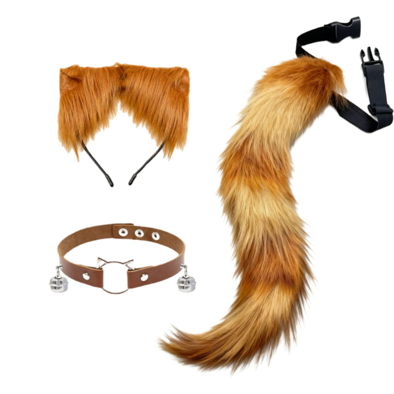 Cosplay set plišastih dodataka za Cat-Girl Fox Demon – ukosnica za kosu, headpiece, lisji rep, zvončić na ogrlici (Brand Like Silk; Dostupno; Za djecu; Zima 2025)