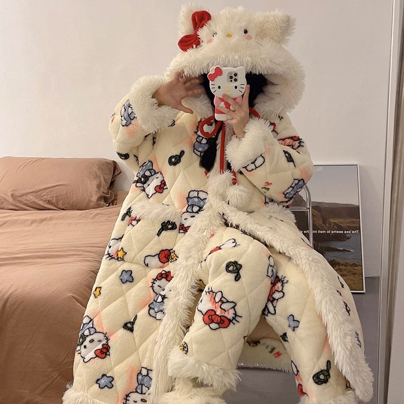 Pidžāmas halāts ar karikatūras stilu, kabatām un pogām – ārkārtīgi bieza 501–600 g/m2, saglabā siltumu, pavasaris 2025