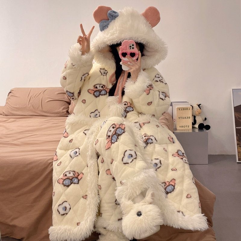 Pidžāmas halāts ar karikatūras stilu, kabatām un pogām – ārkārtīgi bieza 501–600 g/m2, saglabā siltumu, pavasaris 2025