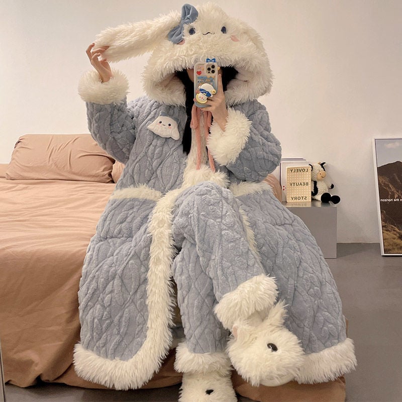 Pidžāmas halāts ar karikatūras stilu, kabatām un pogām – ārkārtīgi bieza 501–600 g/m2, saglabā siltumu, pavasaris 2025