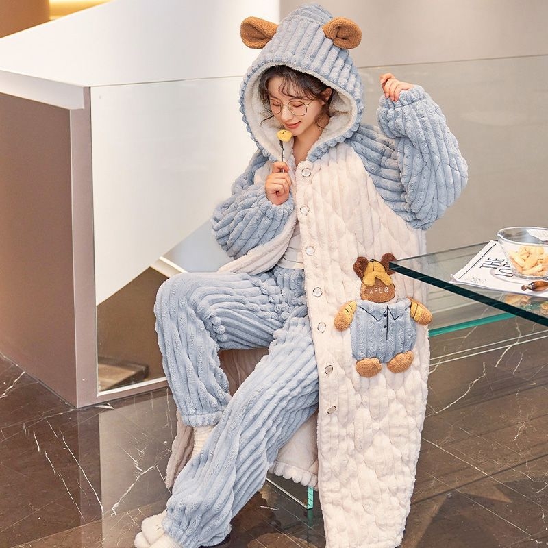 Pidžāmas halāts ar karikatūras stilu, kabatām un pogām – ārkārtīgi bieza 501–600 g/m2, saglabā siltumu, pavasaris 2025