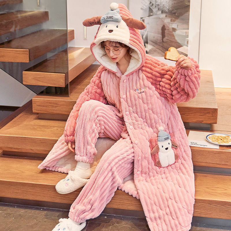 Pidžāmas halāts ar karikatūras stilu, kabatām un pogām – ārkārtīgi bieza 501–600 g/m2, saglabā siltumu, pavasaris 2025