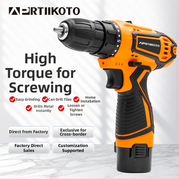 Lithiumová elektrická vŕtačka, pištoľový tvar, nabíjateľná Li‑Ion batéria, skľučovadlo s tromi čeľustami, kefový motor, smer vpred/vzad, pre domáce úpravy