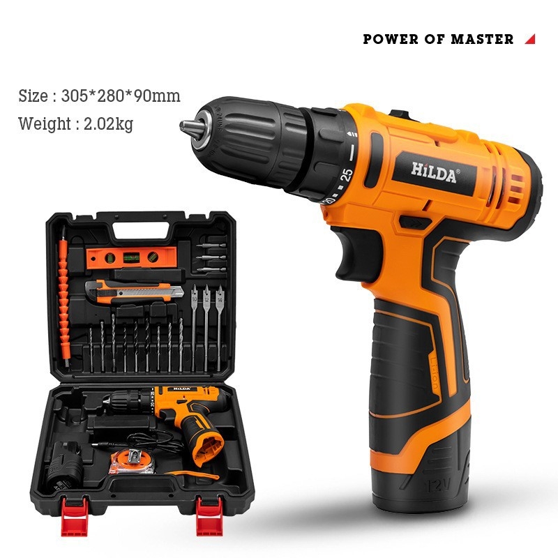 Li-ion akkumulátoros elektromos fúró, pisztolymintás, újratölthető, háromszárnyú tokmány, kefés motor, előre/ hátra, otthoni felújításokra