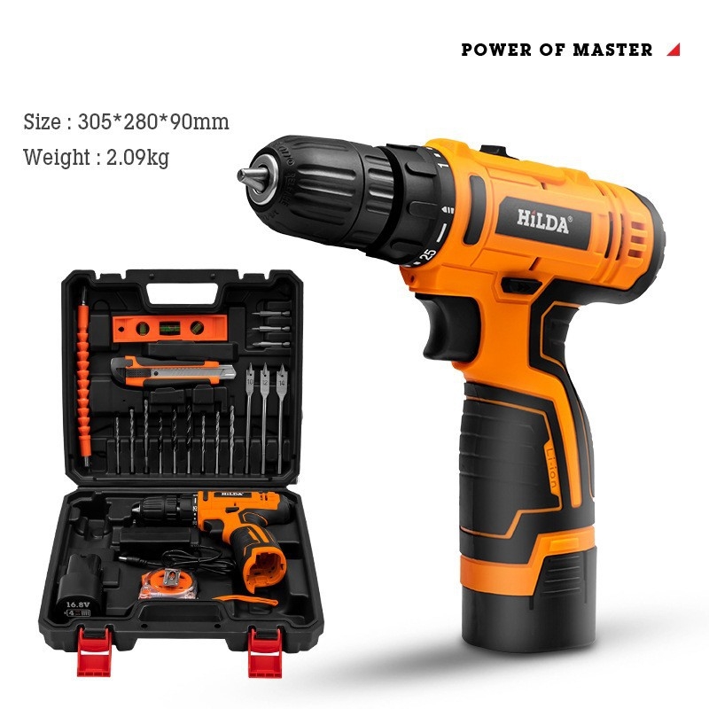 Li-ion akkumulátoros elektromos fúró, pisztolymintás, újratölthető, háromszárnyú tokmány, kefés motor, előre/ hátra, otthoni felújításokra