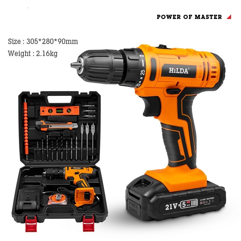 Li-ion akkumulátoros elektromos fúró, pisztolymintás, újratölthető, háromszárnyú tokmány, kefés motor, előre/ hátra, otthoni felújításokra