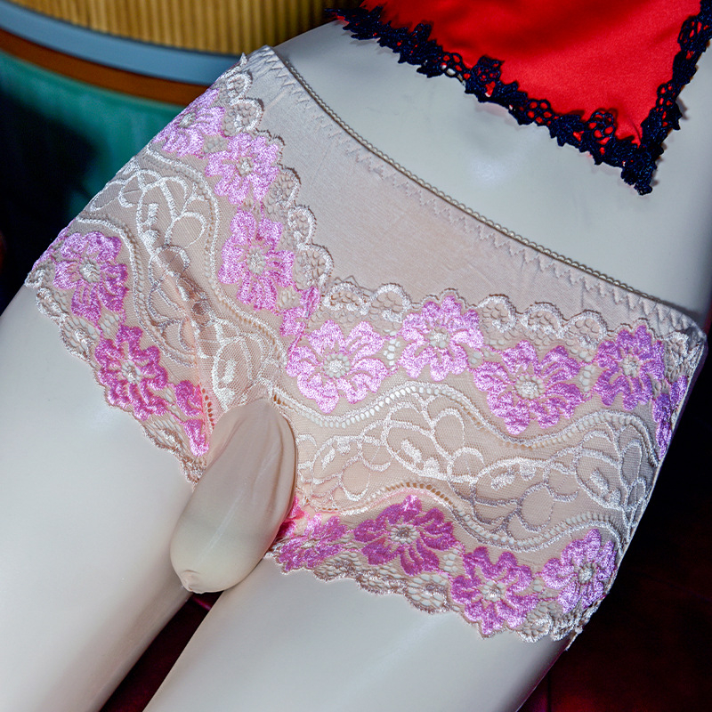 Meeste pitsilised aluspüksid koos taskuga, keskmise talje, nailonist pits, puuvillane vooder