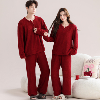 Pijama za par Half-Velvet za jesen-zimu, ekstra debeli materijal, dugi rukav i hlače