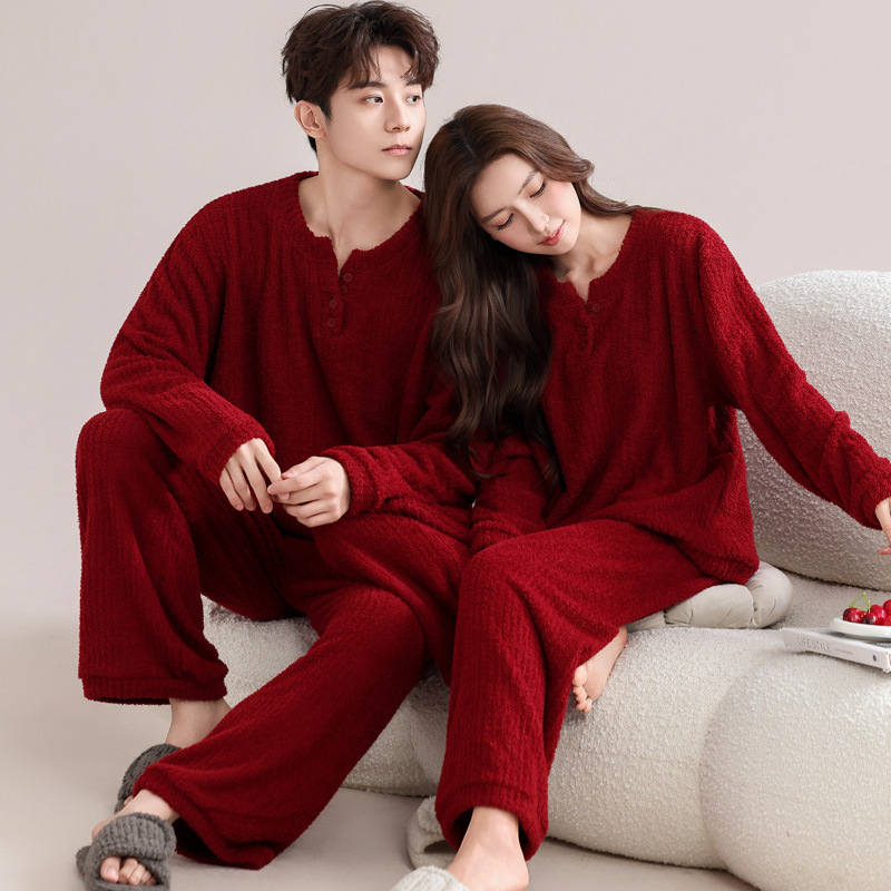 Pijama za par Half-Velvet za jesen-zimu, ekstra debeli materijal, dugi rukav i hlače