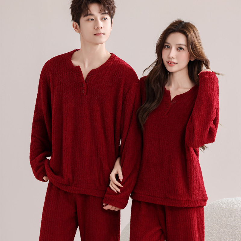Pijama za par Half-Velvet za jesen-zimu, ekstra debeli materijal, dugi rukav i hlače