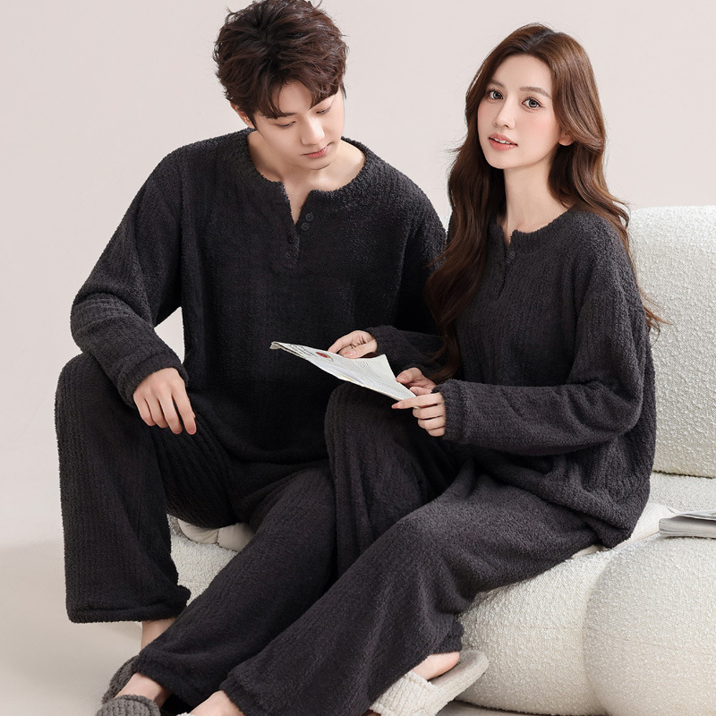 Pijama za par Half-Velvet za jesen-zimu, ekstra debeli materijal, dugi rukav i hlače