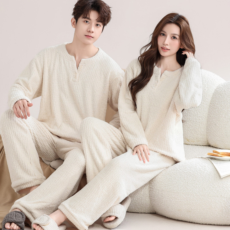 Pijama za par Half-Velvet za jesen-zimu, ekstra debeli materijal, dugi rukav i hlače