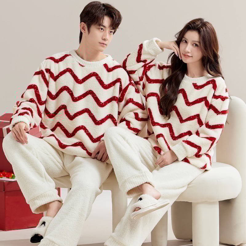 Pijama za par Half-Velvet za jesen-zimu, ekstra debeli materijal, dugi rukav i hlače