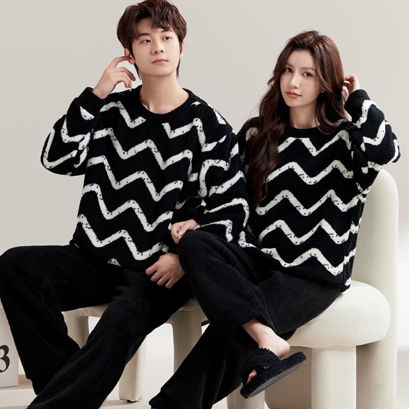 Pijama za par Half-Velvet za jesen-zimu, ekstra debeli materijal, dugi rukav i hlače