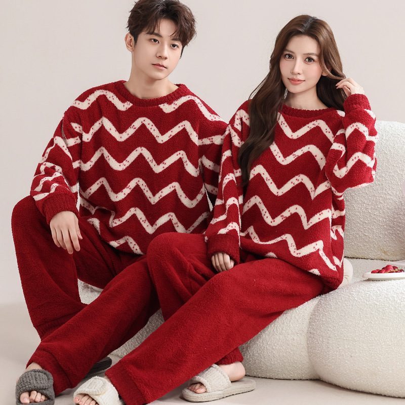 Pijama za par Half-Velvet za jesen-zimu, ekstra debeli materijal, dugi rukav i hlače