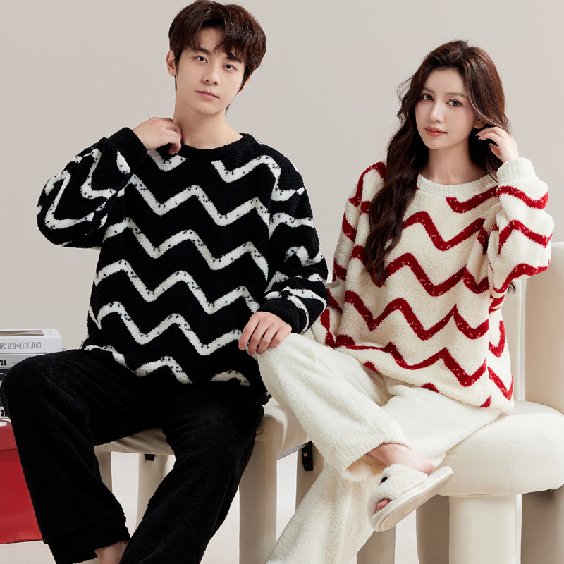 Pijama za par Half-Velvet za jesen-zimu, ekstra debeli materijal, dugi rukav i hlače