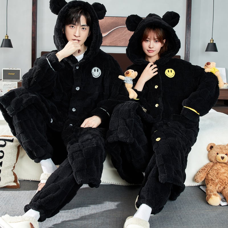Pijama za par Half-Velvet za jesen-zimu, ekstra debeli materijal, dugi rukav i hlače