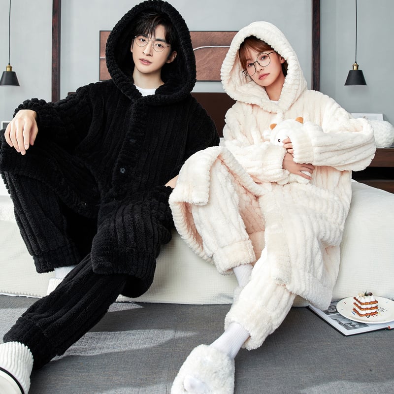 Pijama za par Half-Velvet za jesen-zimu, ekstra debeli materijal, dugi rukav i hlače