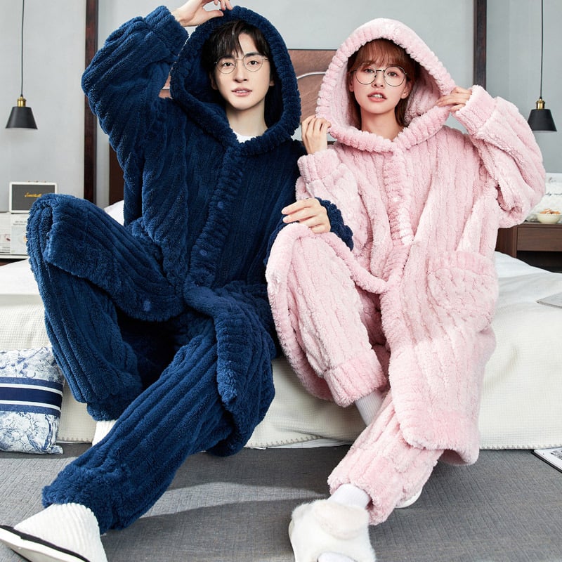 Pijama za par Half-Velvet za jesen-zimu, ekstra debeli materijal, dugi rukav i hlače