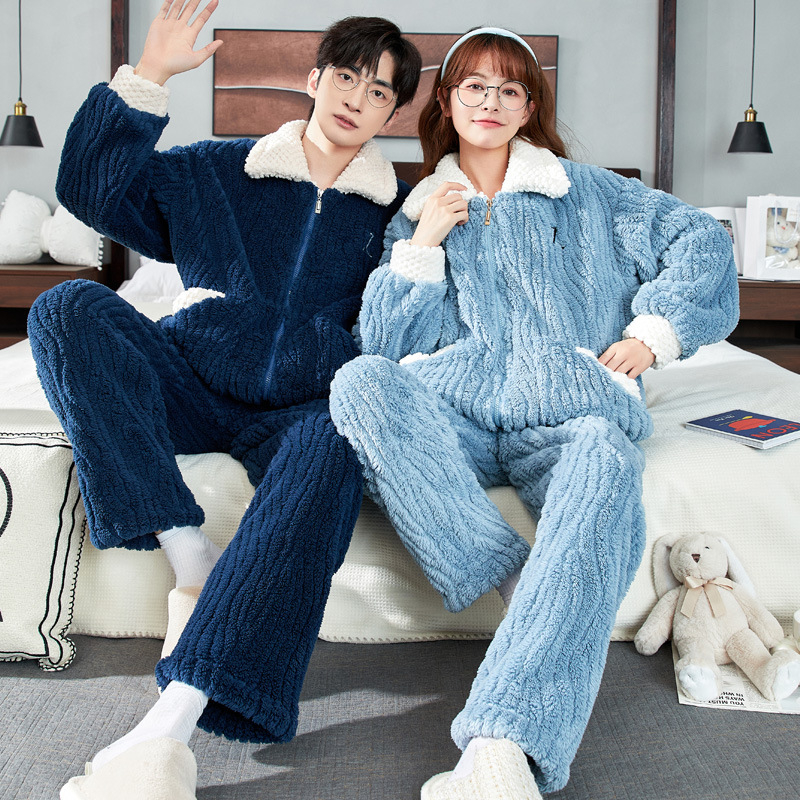 Pijama za par Half-Velvet za jesen-zimu, ekstra debeli materijal, dugi rukav i hlače