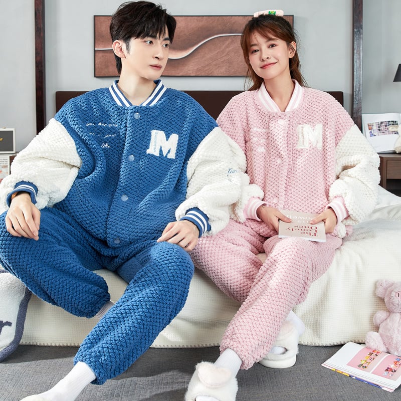 Pijama za par Half-Velvet za jesen-zimu, ekstra debeli materijal, dugi rukav i hlače