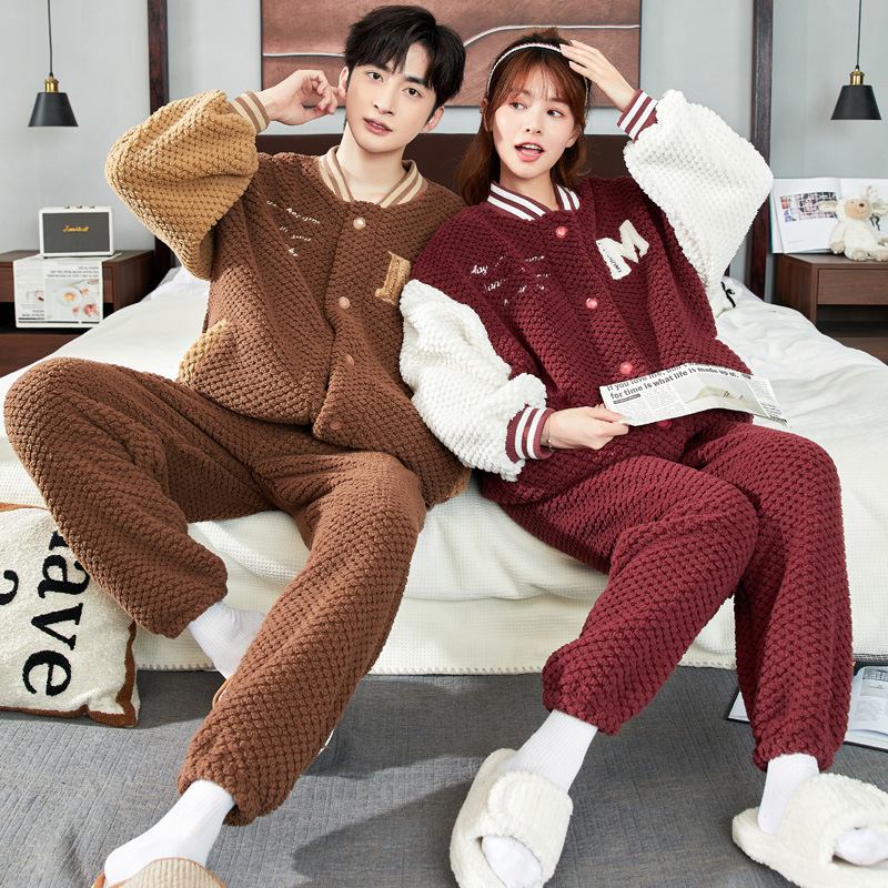 Pijama za par Half-Velvet za jesen-zimu, ekstra debeli materijal, dugi rukav i hlače