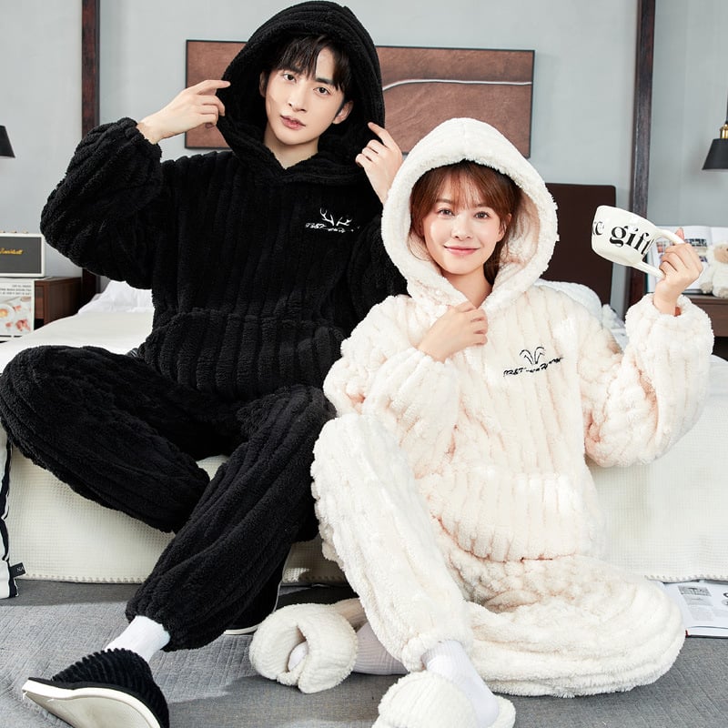 Pijama za par Half-Velvet za jesen-zimu, ekstra debeli materijal, dugi rukav i hlače