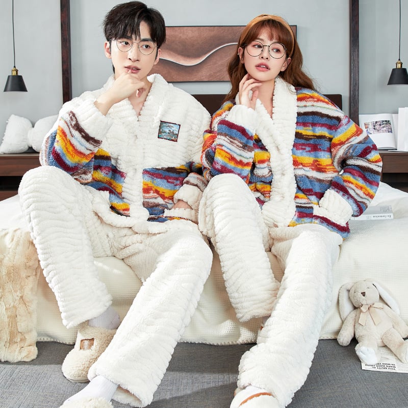 Pijama za par Half-Velvet za jesen-zimu, ekstra debeli materijal, dugi rukav i hlače