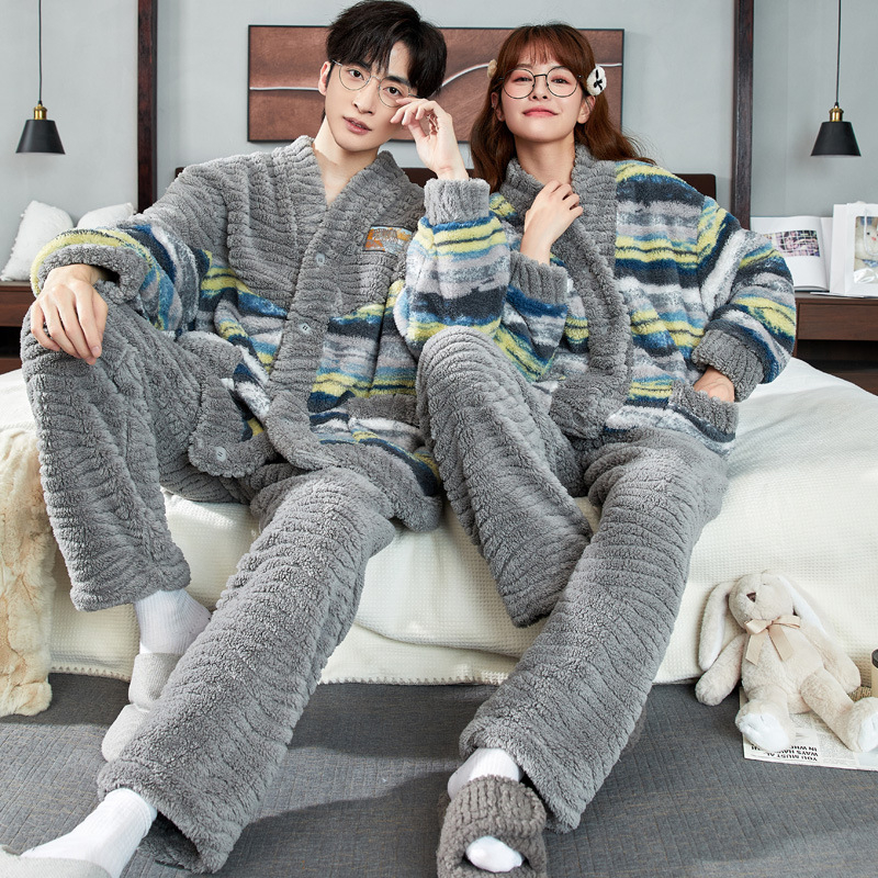 Pijama za par Half-Velvet za jesen-zimu, ekstra debeli materijal, dugi rukav i hlače